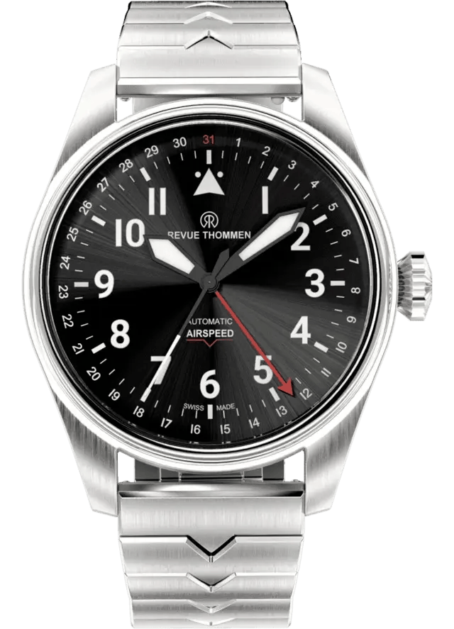 Montre Revue Thommen Airspeed automatique, cadran noir, bracelet acier