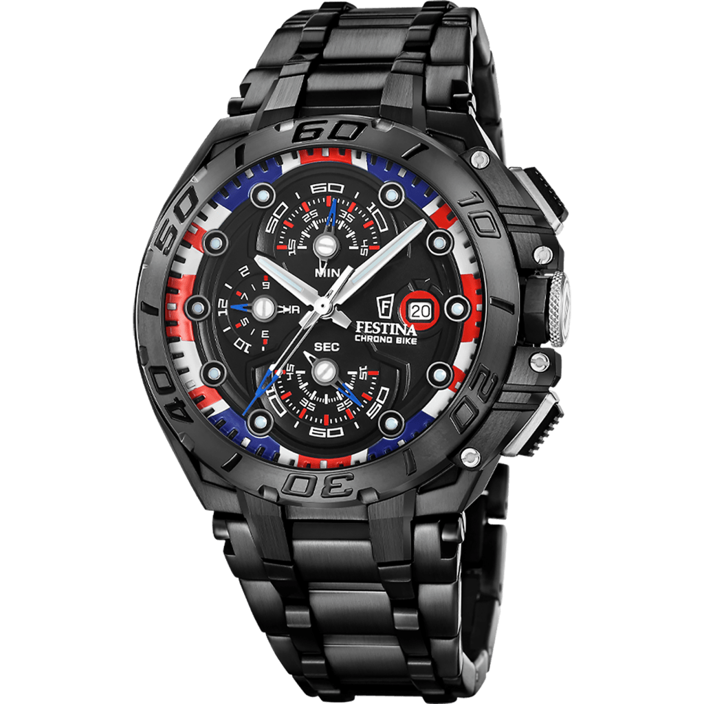 Montre Festina Chrono Bike, chronographe noir, bracelet acier